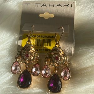 Tahari Purple Jewel Gold Rose Earrings